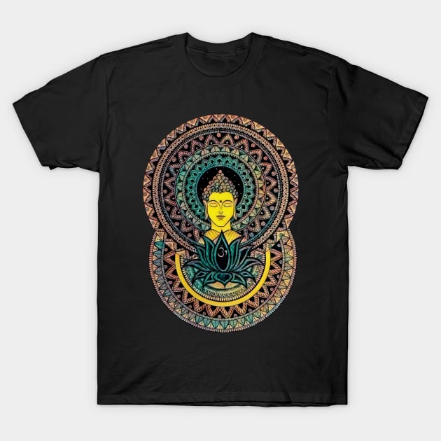 Psychedelic Trippy Buddha Mandala Art Sketch T-Shirt by JammyPants